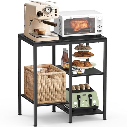 Kitchen Microwave Stand,4-Tier Adjustable Bakers Rack,Multi-Purpose Kitchen Storage Cart for Coffee Station,Space-Saving Metal Appliance Shelf for Living Room,Rustic Brown