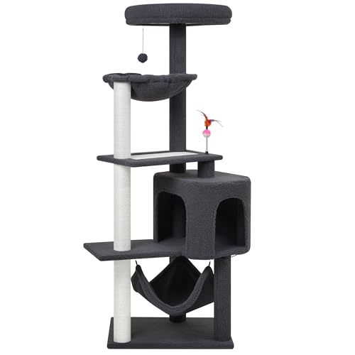 YUNIQUE Cat Tree with Cat Condo and Big Hammock, Grey