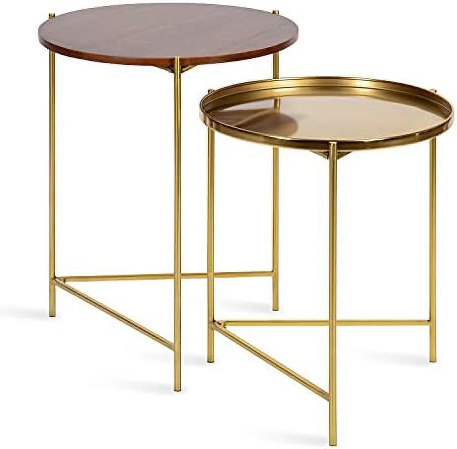 TJUNBOLIFE Ulani  Nested Round Metal End Tables  Black