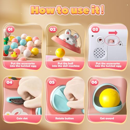 Skirfy Vending Machine Kids Toys Mini Claws Machine 12 Erasers Operated Gumball Prize Machine Maker Game Claws Machine Game Sensory Toys Dolls Gifts（Pink）