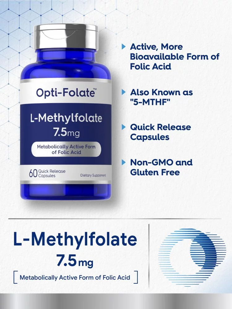 L Methylfolate 7.5 mg | 60 Capsules | Methyl Folate, 5-MTHF | by Opti-Folate