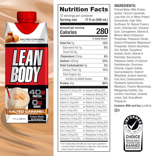 Labrada Lean Body Ready-to-Drink Strawberry Protein Shake, 40g Protein, Whey Blend, 0 Sugar, Gluten Free, 22 Vitamins & Minerals, 17 Ounce (Recyclable Carton & Lid - Pack of 12) LABRADA