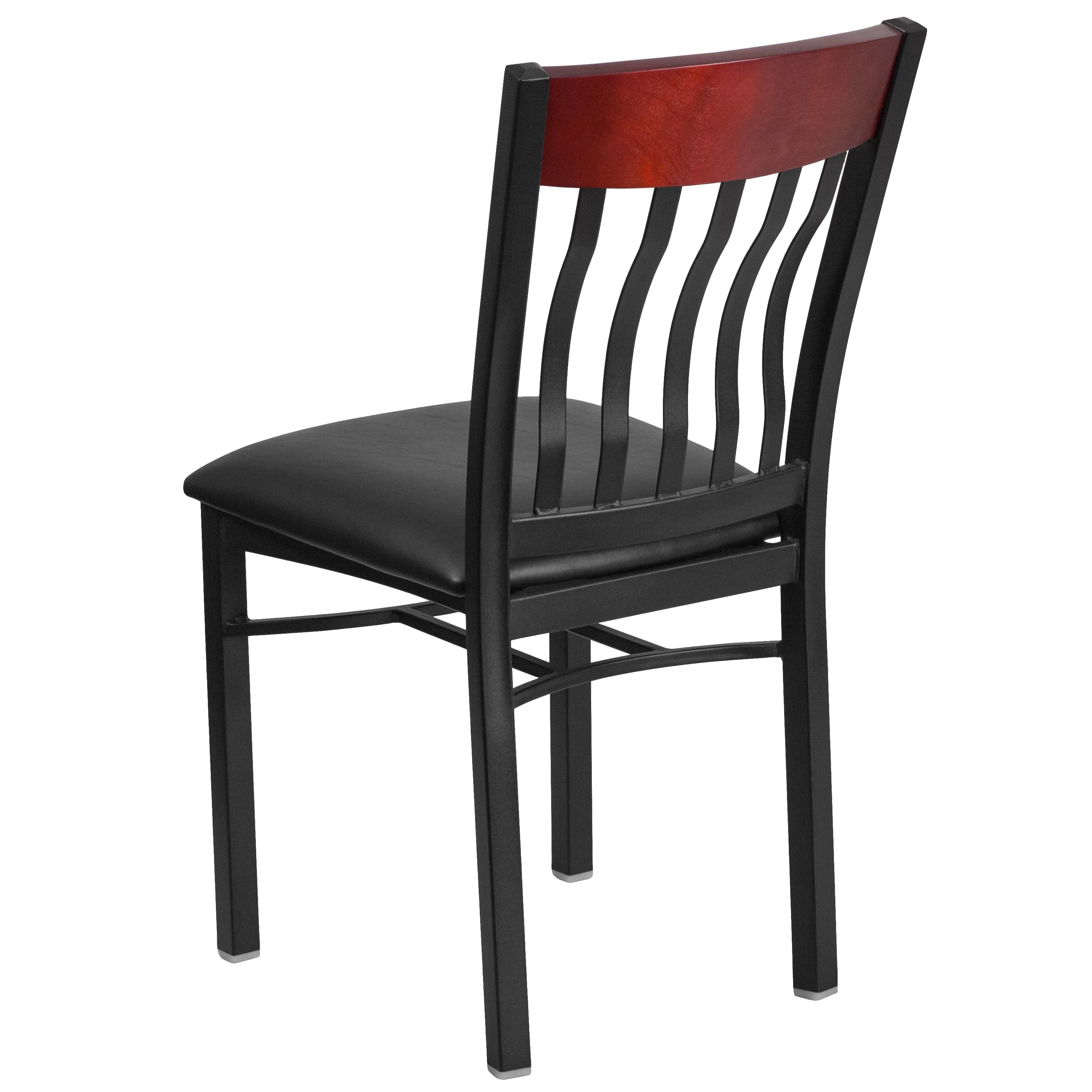 Emma + Oliver Vertical Back Black Metal/Mahogany Wood Dining Chair