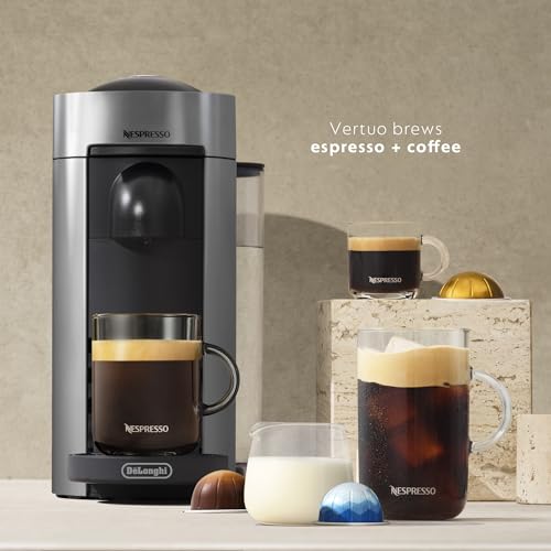 Nespresso Vertuo Plus Coffee and Espresso Maker by De'Longhi, Grey with Aeroccino Milk Frother