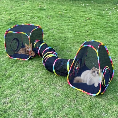 Outdoor Cat Enclosures, Cat Tunnels Tents Cubes for Indoor Cats with Play Ball, Collapsible Outside Playpen Tunnel for Kitty, Rabbit, Puppy and Small Animals