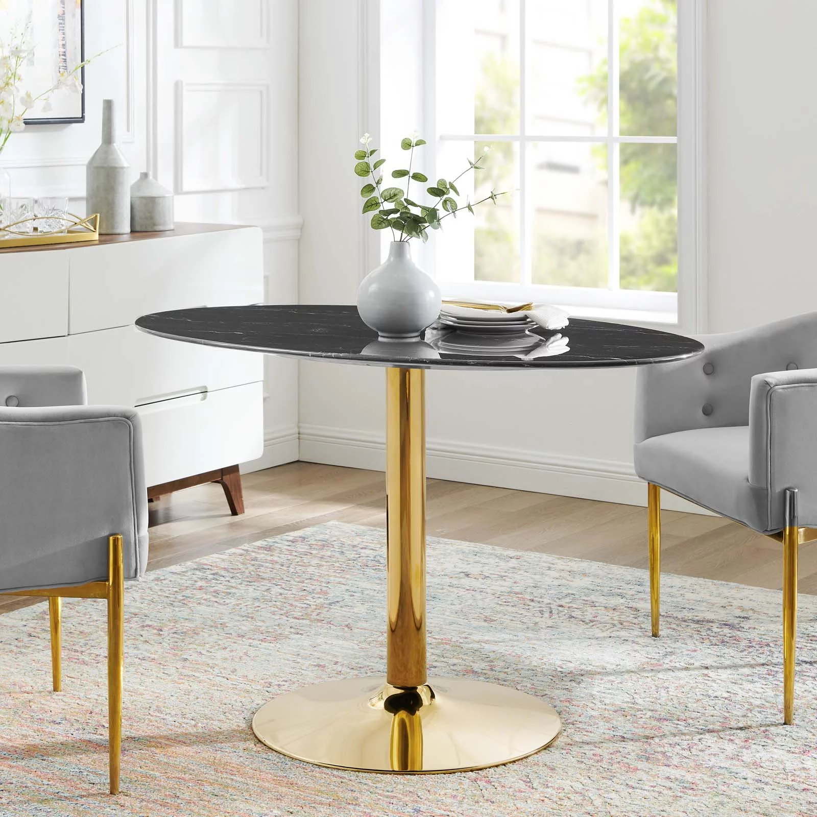 48 inch Dining Table, Round, Black Gold, Artificial Marble, Metal Steel, Modern Contemporary, Mid Century Kitchen Room Cafe Bistro Restaurant Hospitality