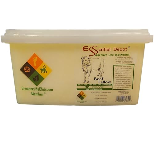 Beef Tallow - 7 lbs - Grass Fed - Non-GMO - Food Grade - Free from Lactose-Gluten-Glutamate-BSE - microwavable PP container, lock tab, resealable lid, removeable re-attachable handle
