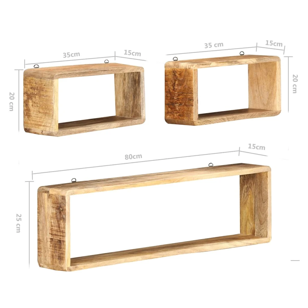 3 Piece Wall Cube Shelf Set Solid Wood Mango