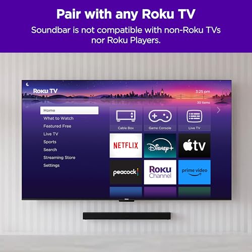 Roku TV Wireless Soundbar, Soundbar Exclusively for RokuTV with Enhanced Stereo Sound, Clear Dialogue, and Simple Wireless Setup