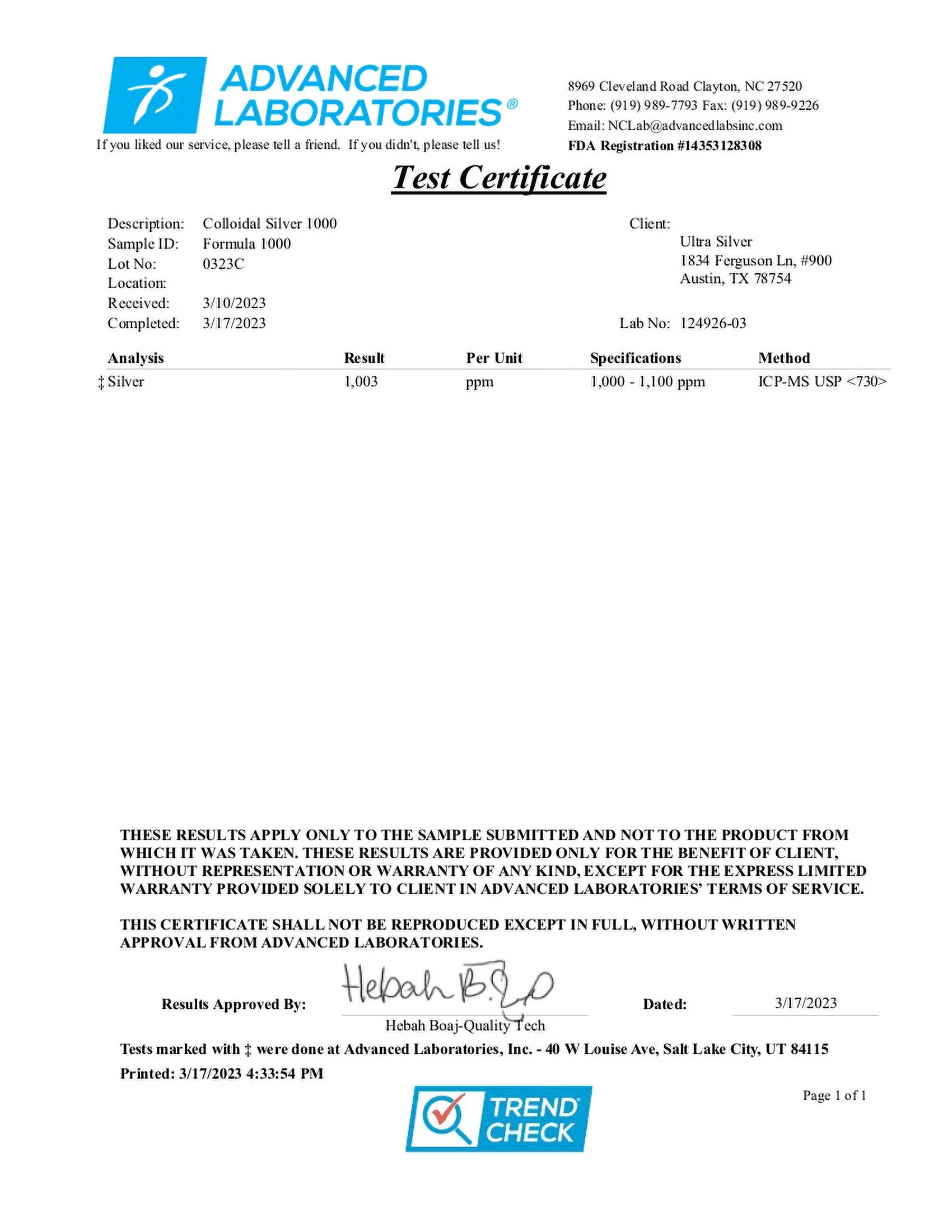 Ultra Silver® Colloidal Silver | 1000 PPM 8 Oz (236mL) | Mineral Supplement | True Colloidal Silver - with Dropper