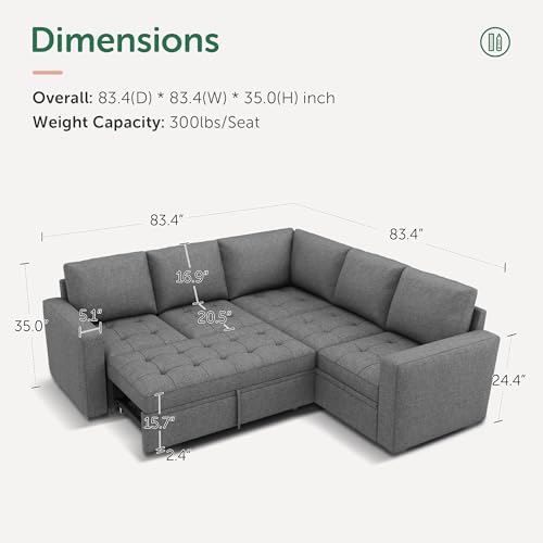 HONBAY Sectional Sleeper Sofa Couch with Pull Out Bed, Convertible L Shaped Couch with Storage, Sleeper Sectional Sofa Bed for Living Room, Beige