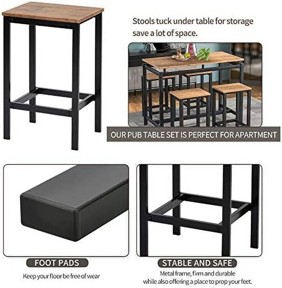 RUNFAYBIU 5-Piece Dining Table Set for 4  Modern Kitchen Counter Height Table Set with 4 Stools  Wood Pub Table  Table Set  Dining Room Table Set  Table and Chairs for Small Space (Beige)