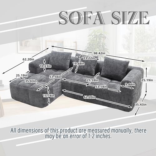 FANYE L-Shaped Reversible Sectional Sofa Tufted Corner Sofa Couch with Extra Wide Chaise Daybed and Headrests, Corduroy Upholstered Convertible Sofa Removable Armrests Sofa&Couch for Living Room