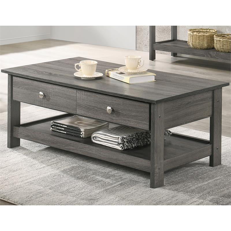 Bowery Hill Transitional 3-Piece Wood Coffee Table Set in Gray