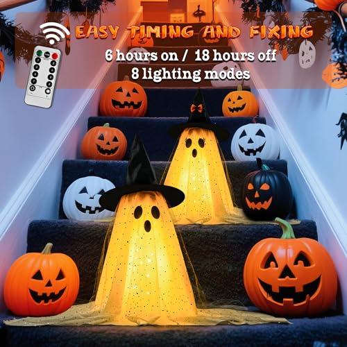 AYGXU Halloween Decorations outdoor/indoor-3pcs Hanging Ghost Decor with Light,Halloween Ornaments,Hallowee n Decor for Tree,Yard,Window,Garden