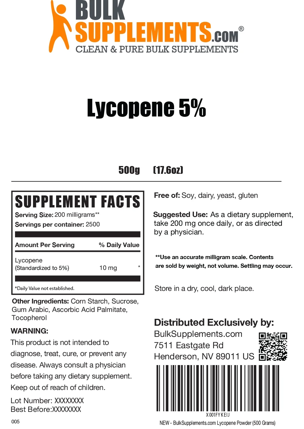 BulkSupplements.com Lycopene Powder - Antioxidants Supplement - Prostate Supplements for Men - Nutritional Supplements (500 Grams)