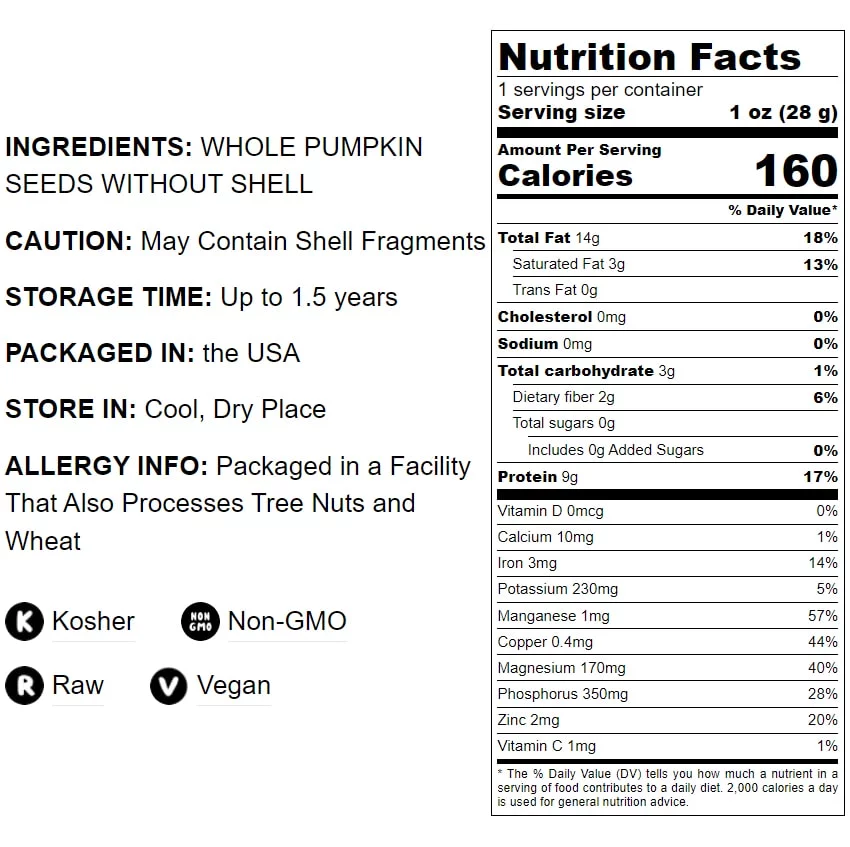 Food to Live, Raw Pepitas (Pumpkin Seeds), Non-GMO Verified, 2 Pounds, Raw, Vegan