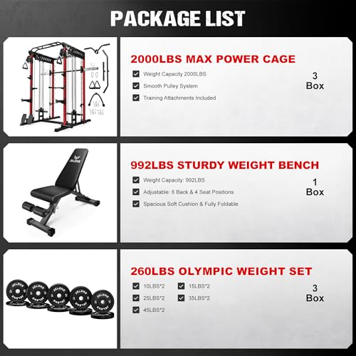 M21 Smith Machine, Multi-Function Power Cage with Dual Pulley Cable Crossover System, 2000LBS All-in-One Squat Rack with Smith Bar and Attachments