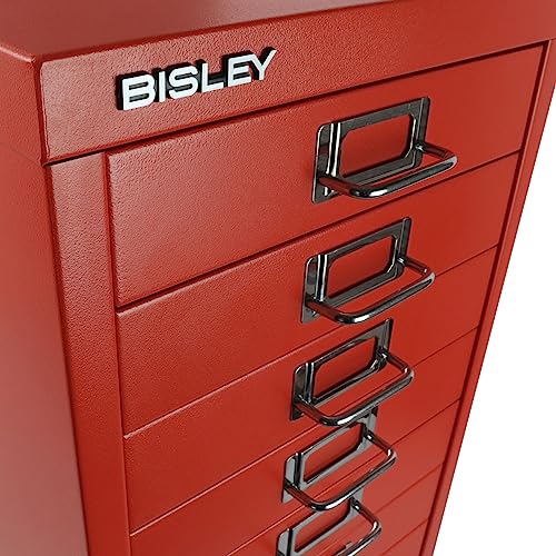 Bisley 10-Drawer Steel MultiDrawer Cabinet - Black, Chrome Pull Handles with Label Holders, Powder-Coated Steel, Removable Drawers, Fits Under Most Desks, Labels Included