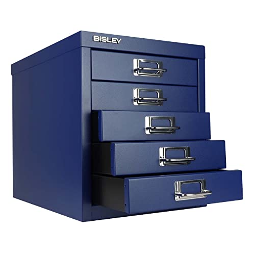 Bisley 10-Drawer Steel MultiDrawer Cabinet - Black, Chrome Pull Handles with Label Holders, Powder-Coated Steel, Removable Drawers, Fits Under Most Desks, Labels Included