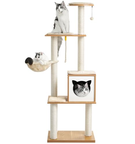 Made4Pets Cat Tree with Litter Box Enclosure, 2-in-1 Modern Cat Tower for Indoor Cats, 48.6