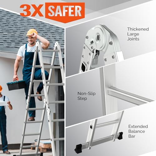 LUISLADDERS Folding Ladder Multi-Purpose Aluminium Extension 7 in 1 Step Heavy Duty Combination EN 131 Standard (12.5 Feet)