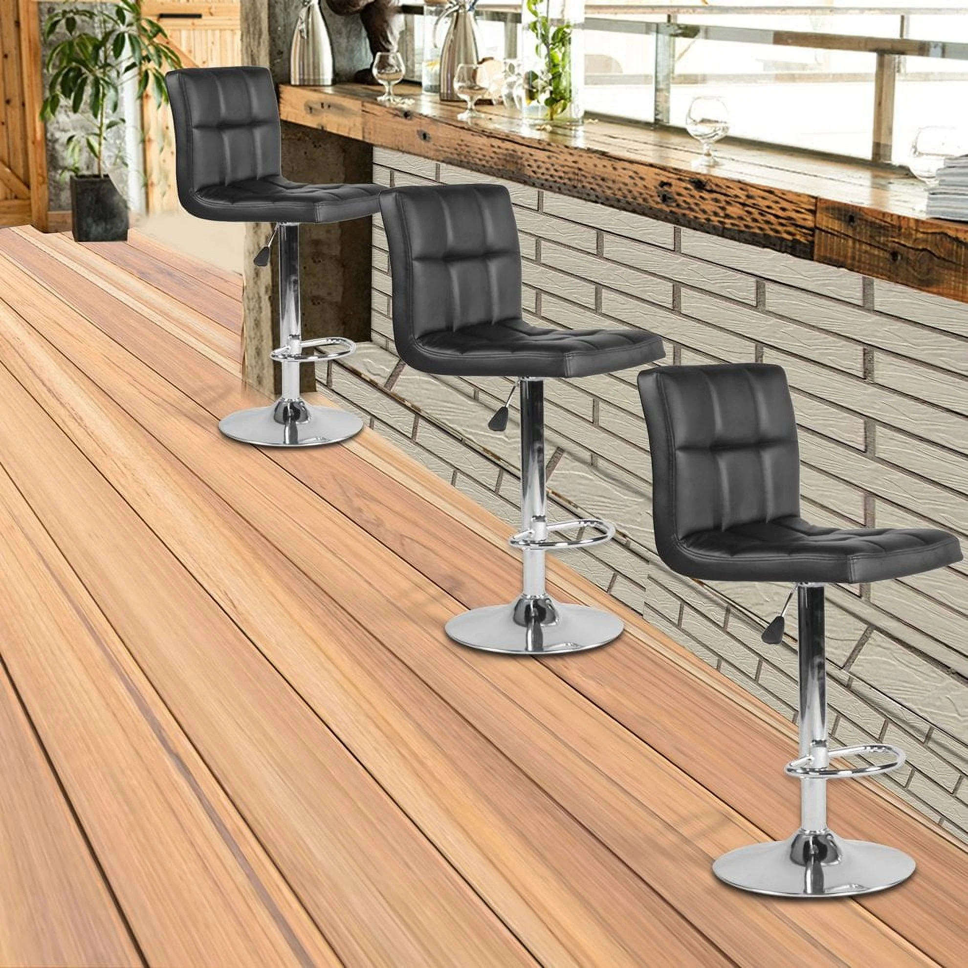 BestOffice Counter Height Bar Stools Set of 2 PU Leather Modern Height Adjustable Swivel Barstools Hydraulic Chair Bar Stools Black