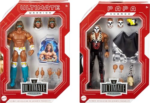 Mattel WWE Ultimate Edition Action Figure 2-Pack, Greatest Grudges '92 Collectible Set with Ultimate Warrior & Papa Shango 6-inch Superstars & Accessories