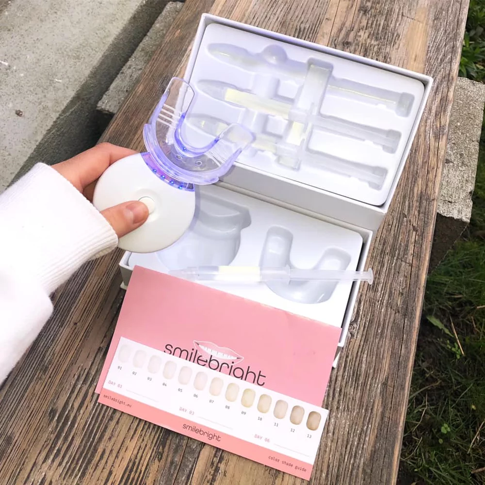 SmileBright 35% Carbamide Peroxide Teeth Whitening Kit w/ Light Tray, Strong Teeth Whitening Gel Coffee Tea Smoking Stain Removal