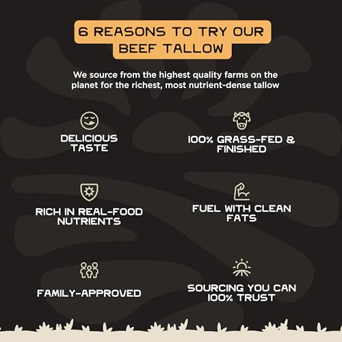 Lineage Provisions - 100% Grass-Fed & Finished Beef Tallow – 3-Pack Glass Jars – US-Raised Cattle – Nose-to-Tail Rendered – Cooking Oil Alternative, Keto & Paleo Friendly