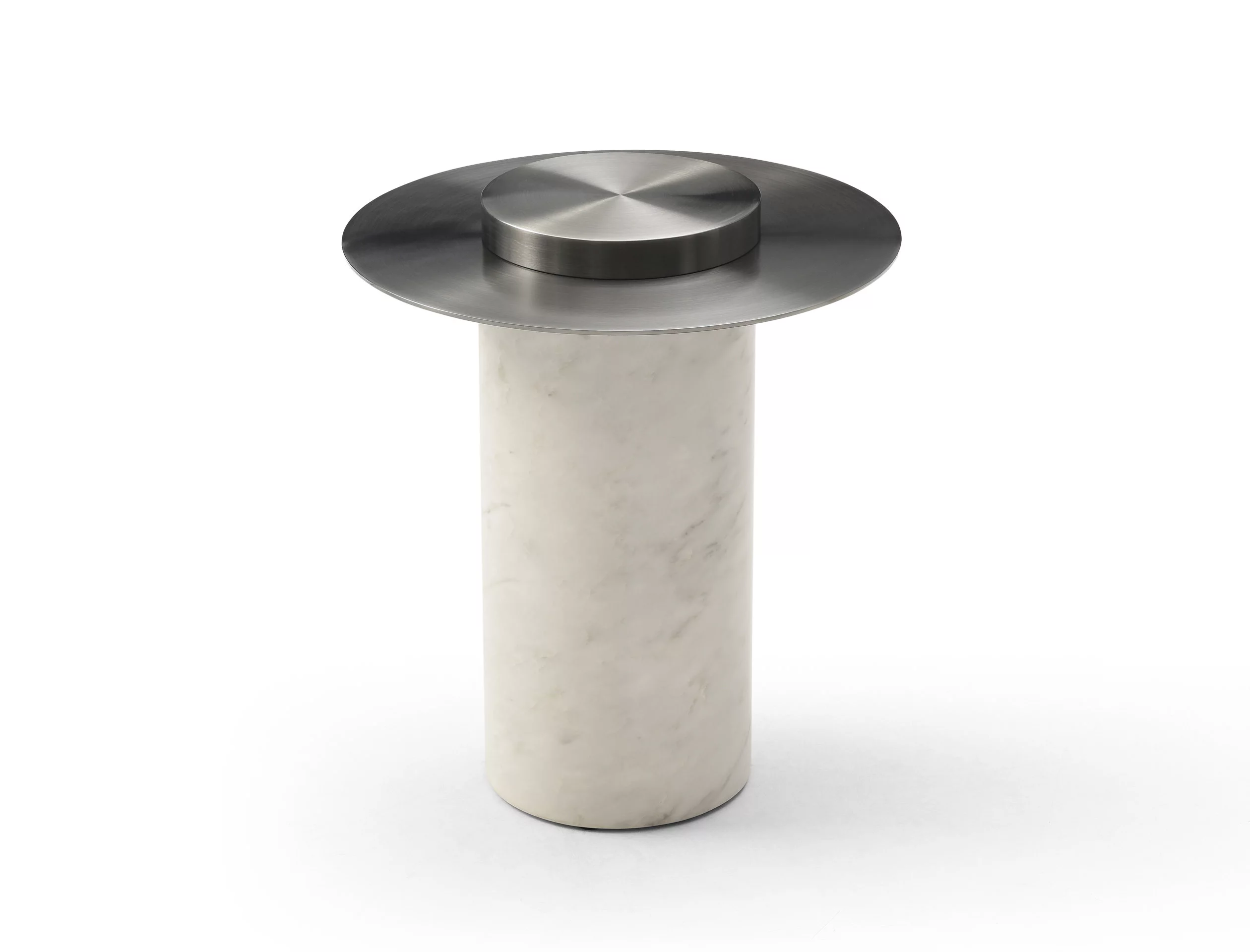 Aviana Side Table, Stainless-Steel Top, Wood With Marble Paper Base