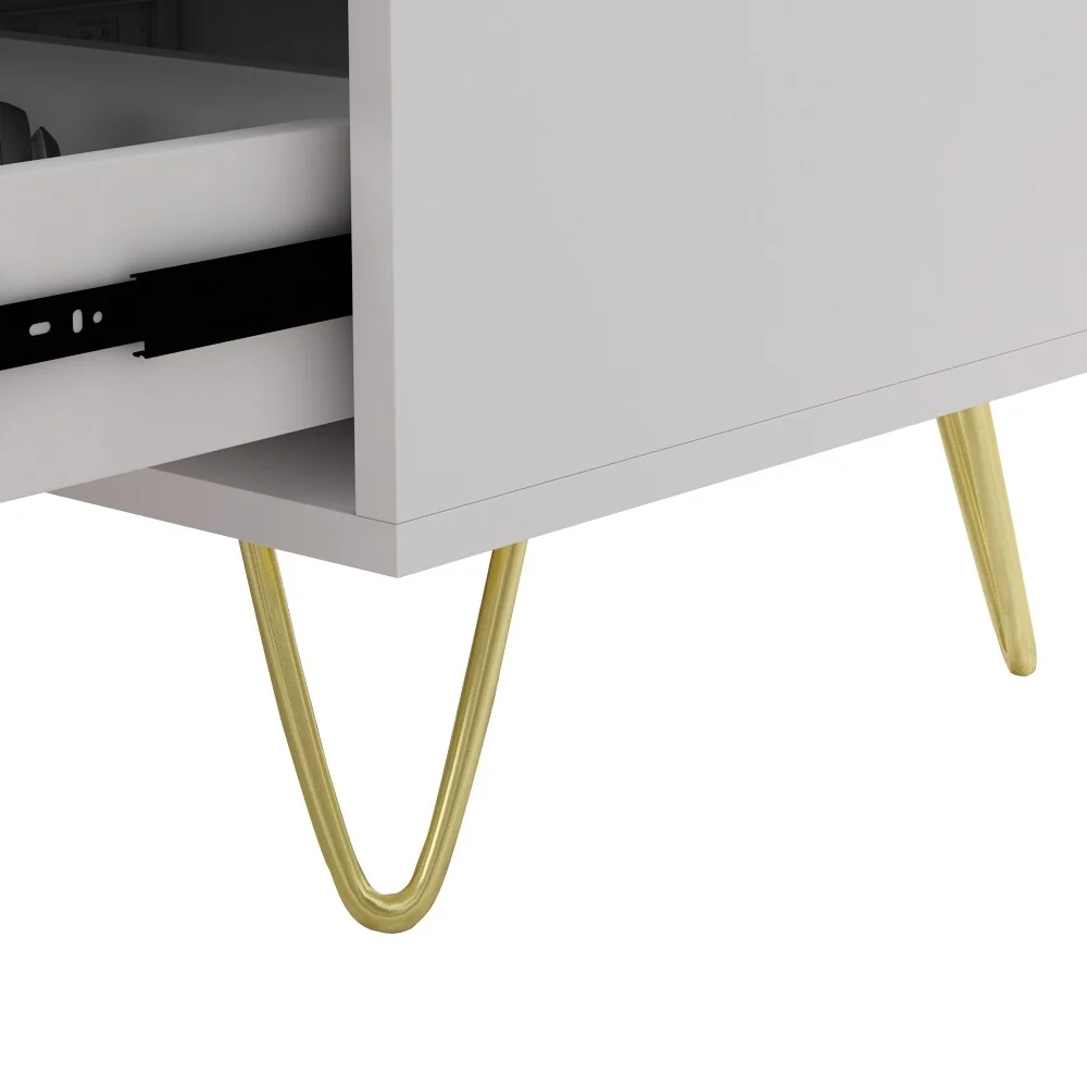 TMEKEEPER INC-FC Timechee Nightstand Bedside Table Wood 3-Drawer with Metal Leg, White