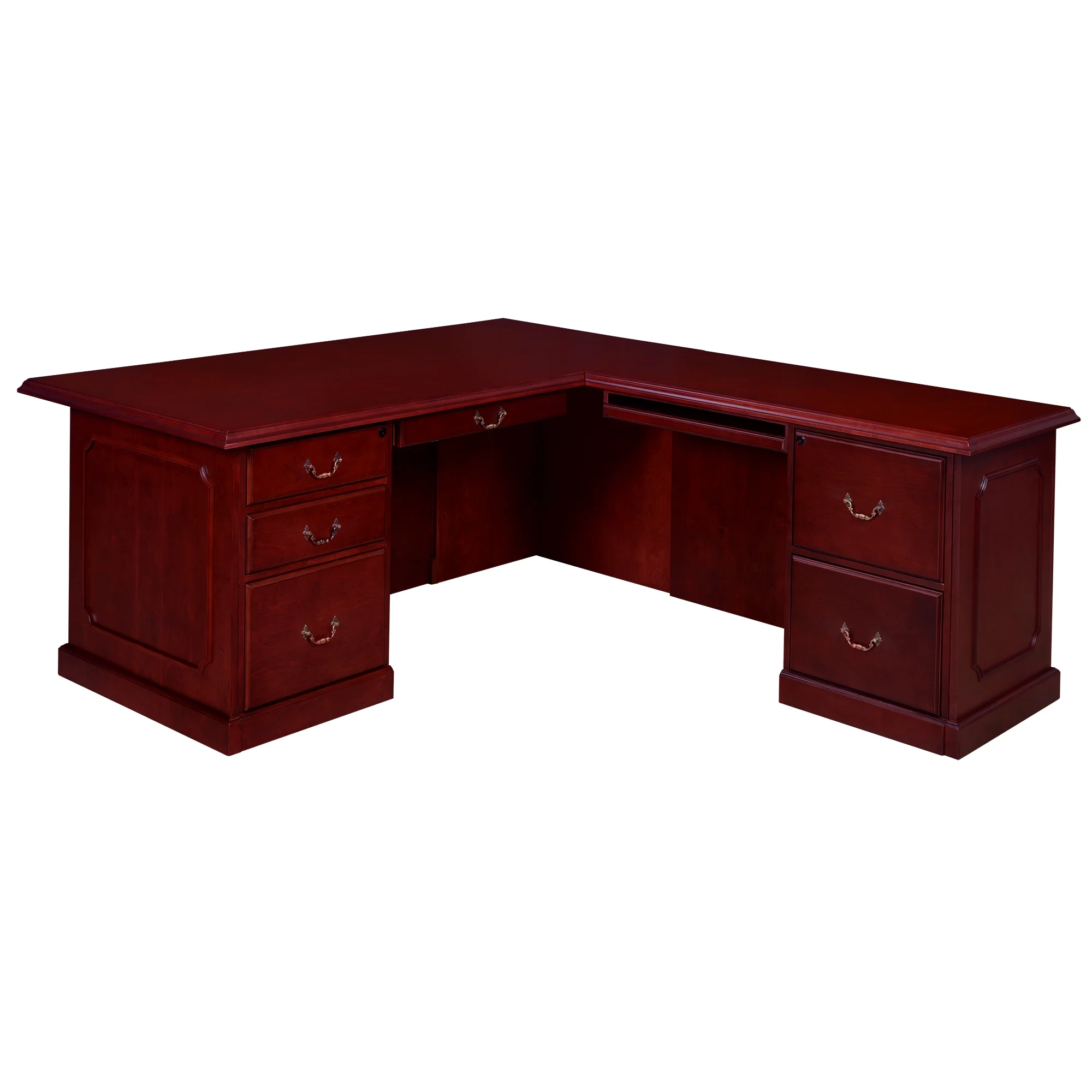 Regency Prestige 72 x 36 in. L Shape Desk with Double Pedestal Drawer Unit - Mahogany