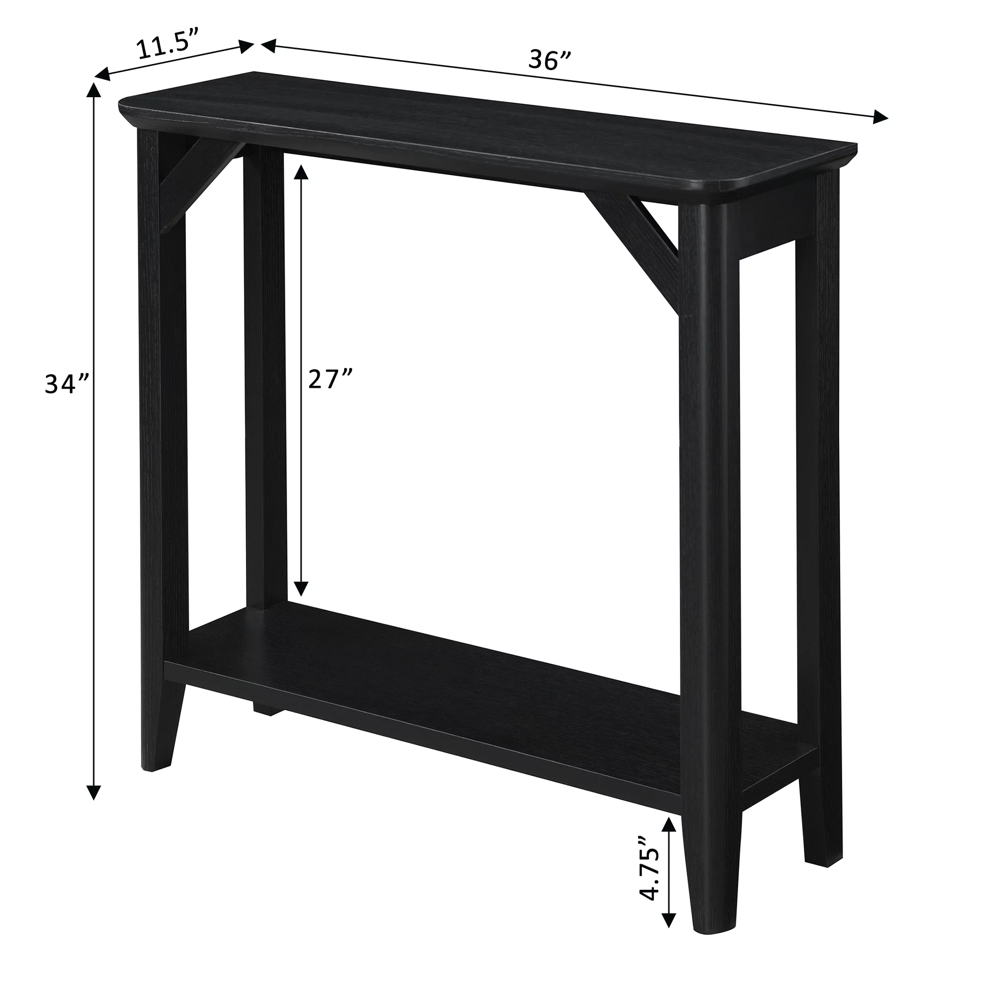 Convenience Concepts Winston Hall Table with Shelf, Black