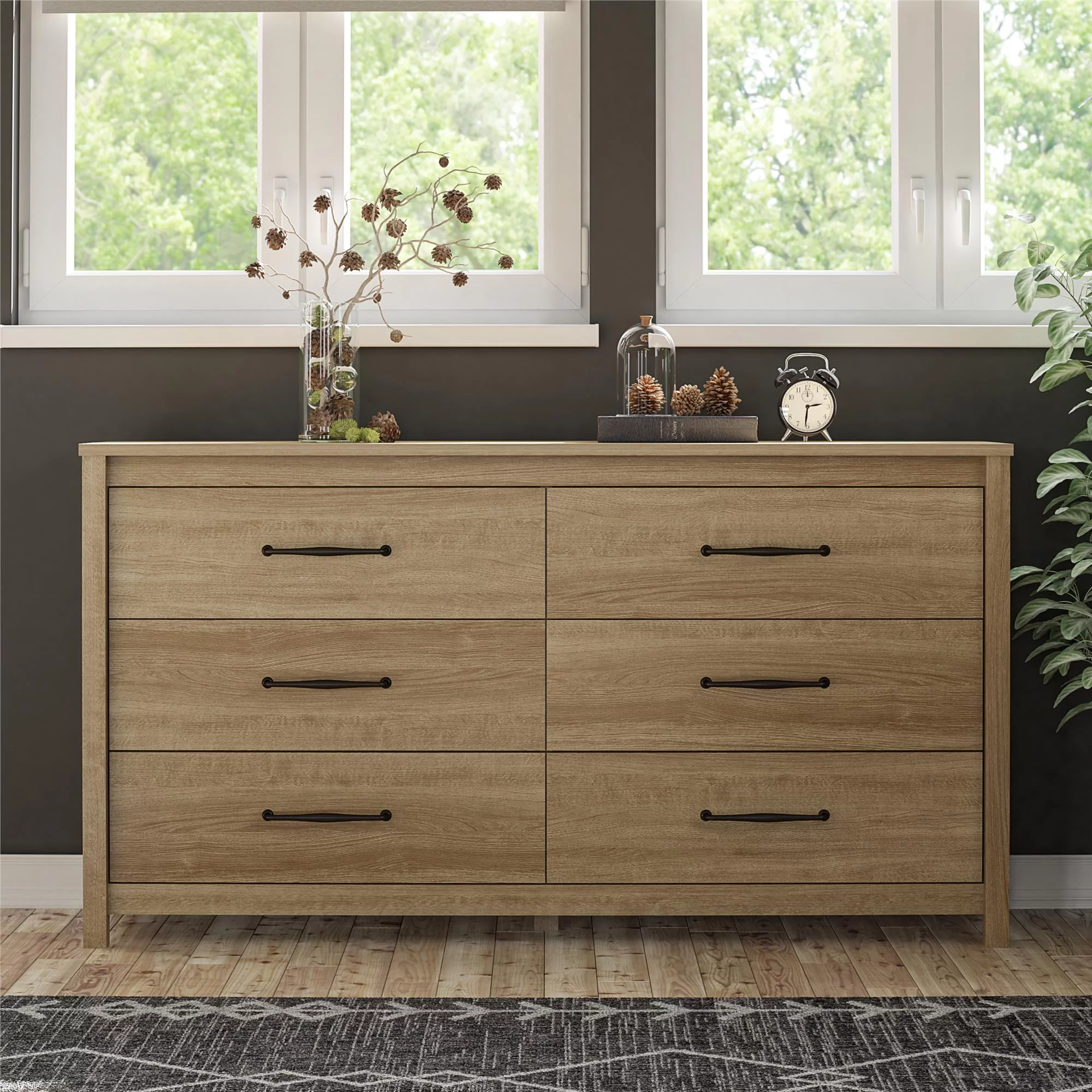 Augusta 6 Drawer Wide Dresser with Easy SwitchLock™ Assembly, Natural