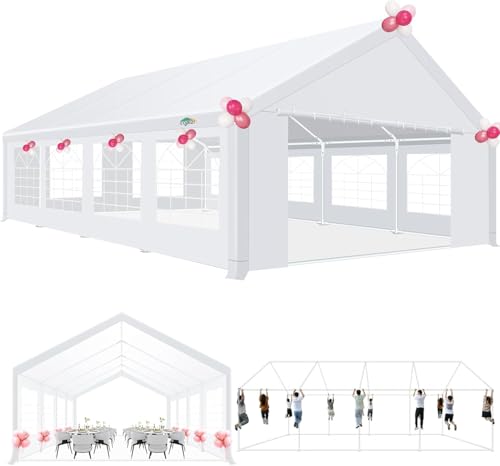 COBIZI 20x40 Party Tent Heavy Duty, Galvanized Wedding Tent, Event Shelter for Parties, Outdoor with Removable Sidewall & Built-in Sandbag, Carpas para Fiestas, Large Canopy, Waterproof, White