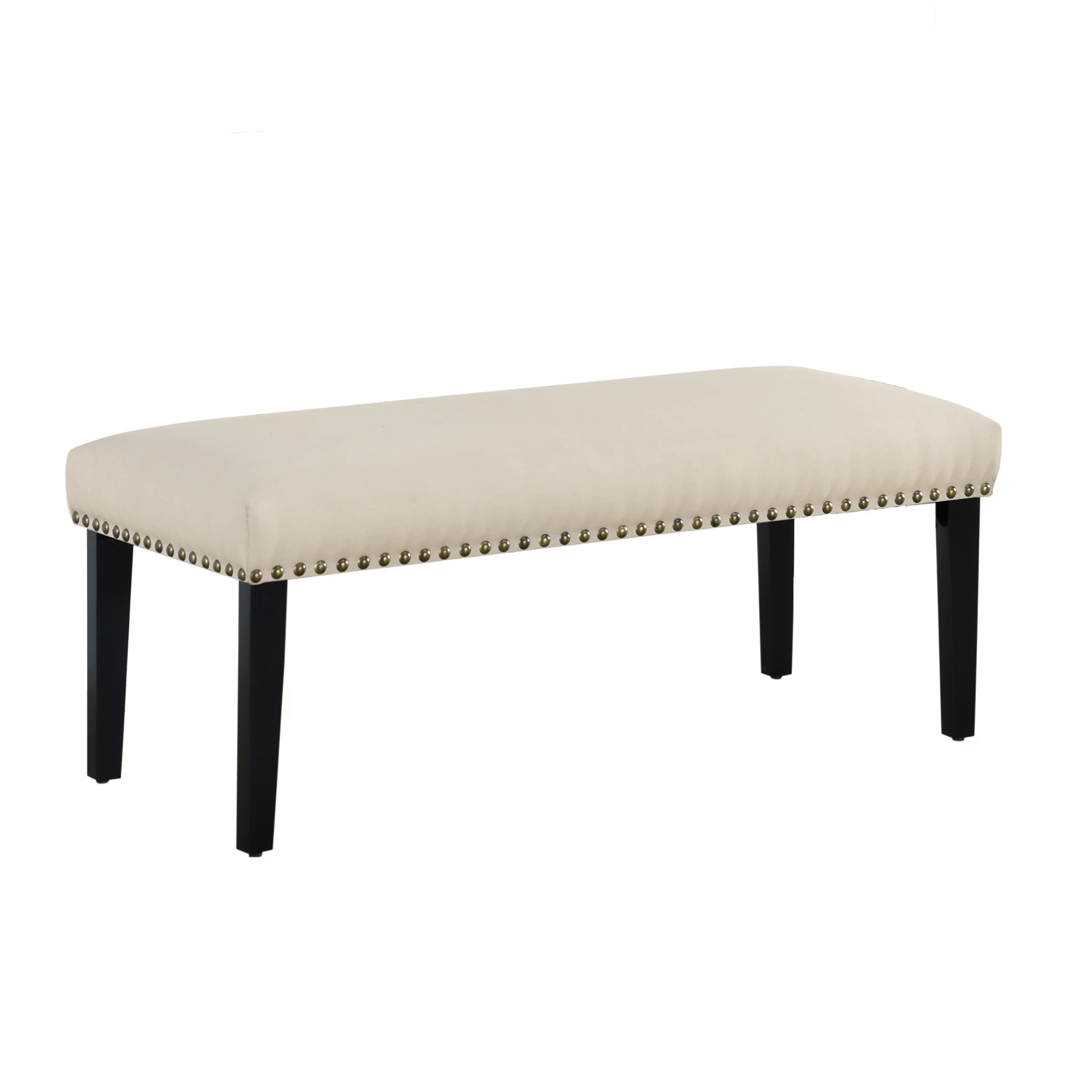 Nailhead Trim Headboard and Bench Set in Linen Fabric