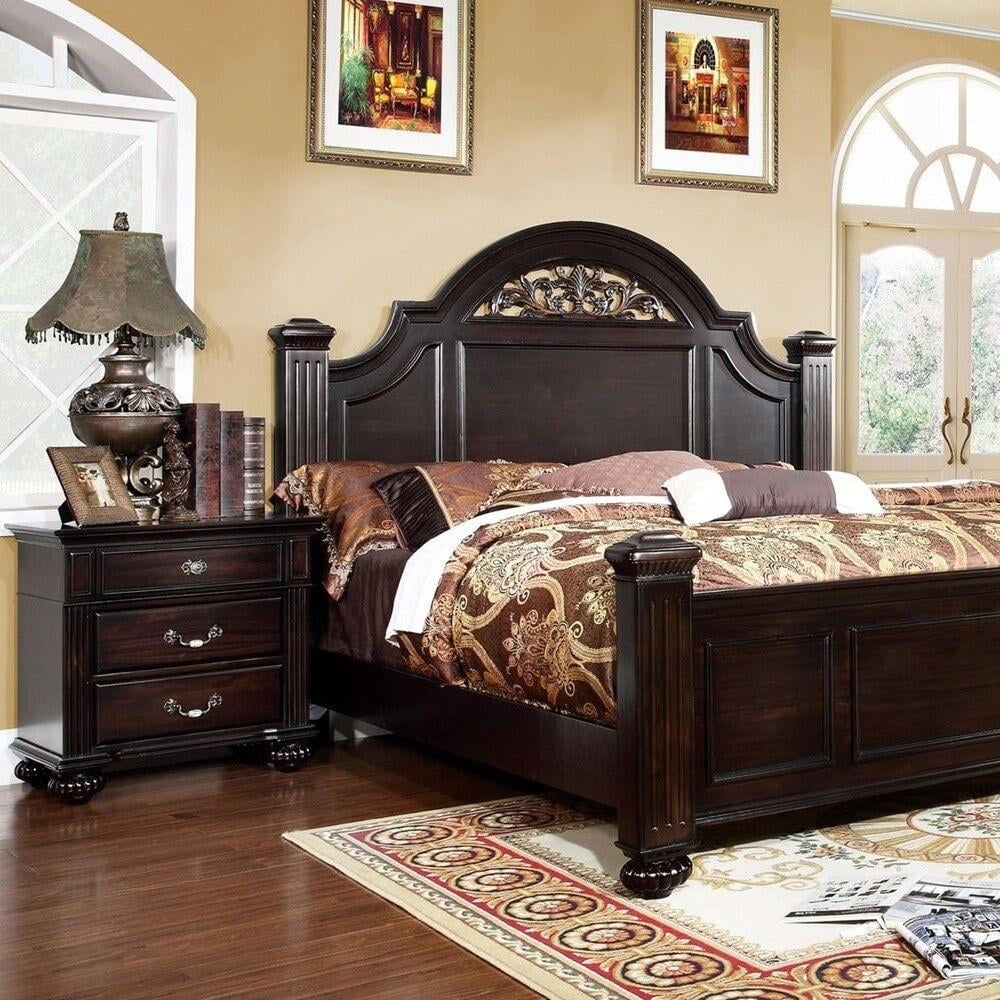 Traditional Dark Walnut Solid Wood King Bedroom Set 3pcs FOA CM7129-EK Syracuse