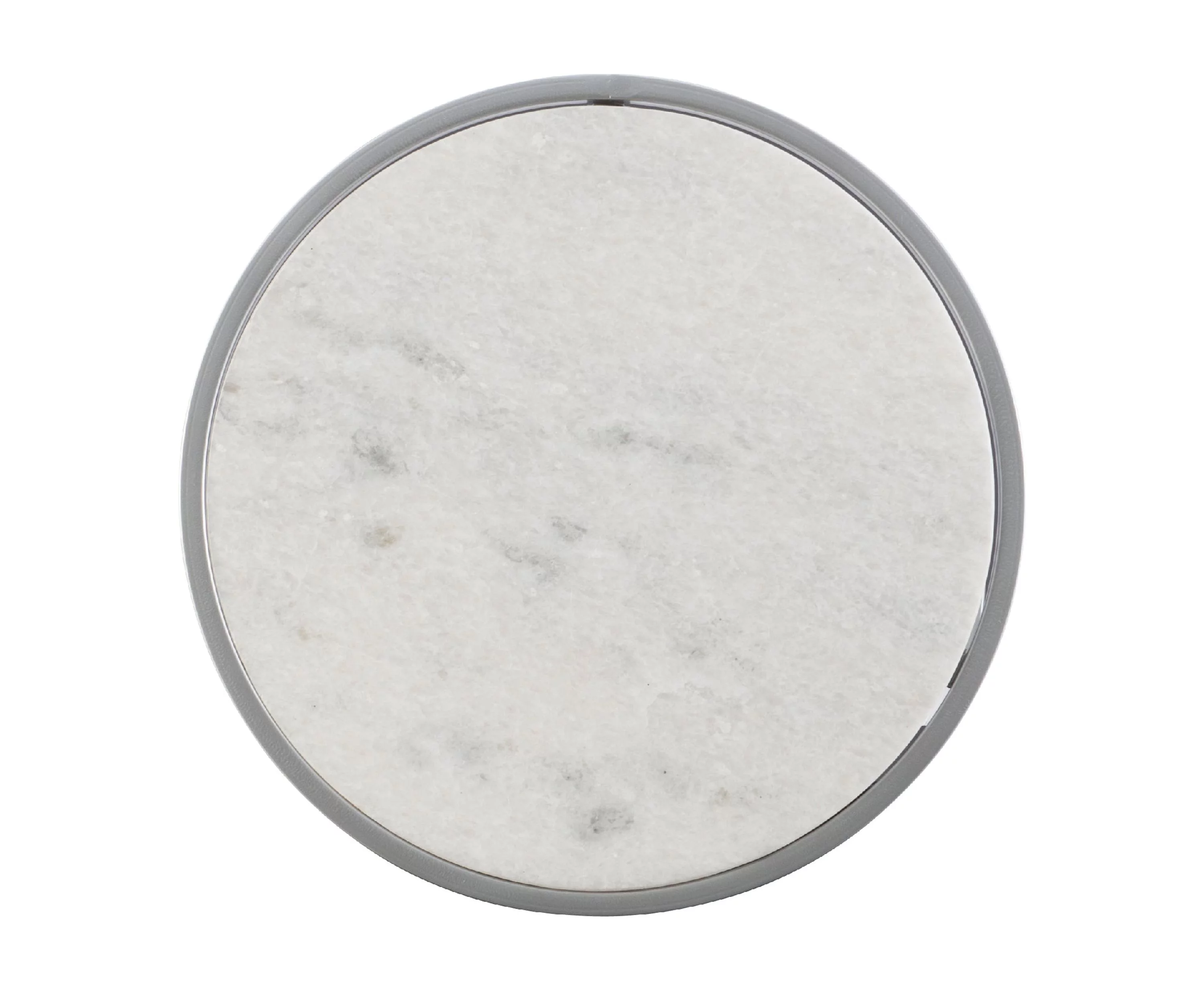 Heather Round Nesting Tables, Set of 2, Silver Metal Base with White Marble Tops