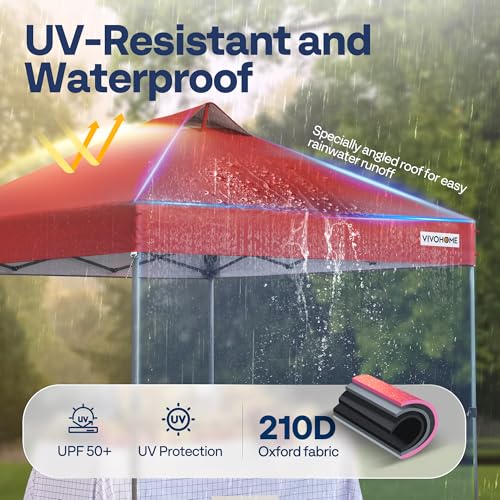 VIVOHOME 10x10ft Pop Up Canopy Tent One Push Setup Outdoor Portable Shelter Tent Heavy Duty with Wheel Carry Bag and 4 Sandbags, White