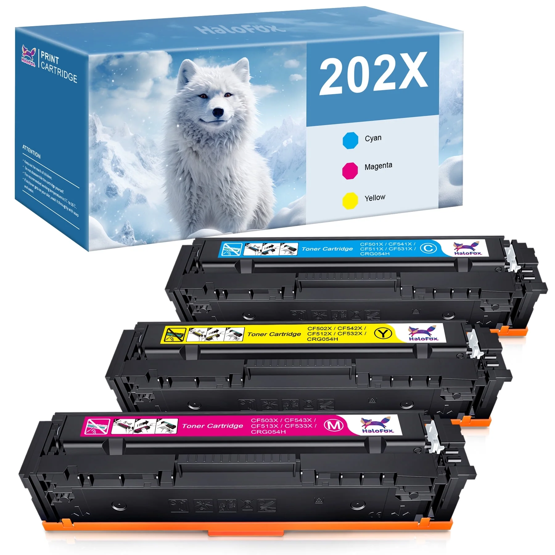 3-Pack CF501X CF502X CF503X Color Toner Cartridge 202A 202X Toner Cartridges Replacement for HP Color Laserjet Pro MFP M281fdw Toner, M281cdw Cartridges, M254 Series | Cyan, Magenta, Yellow