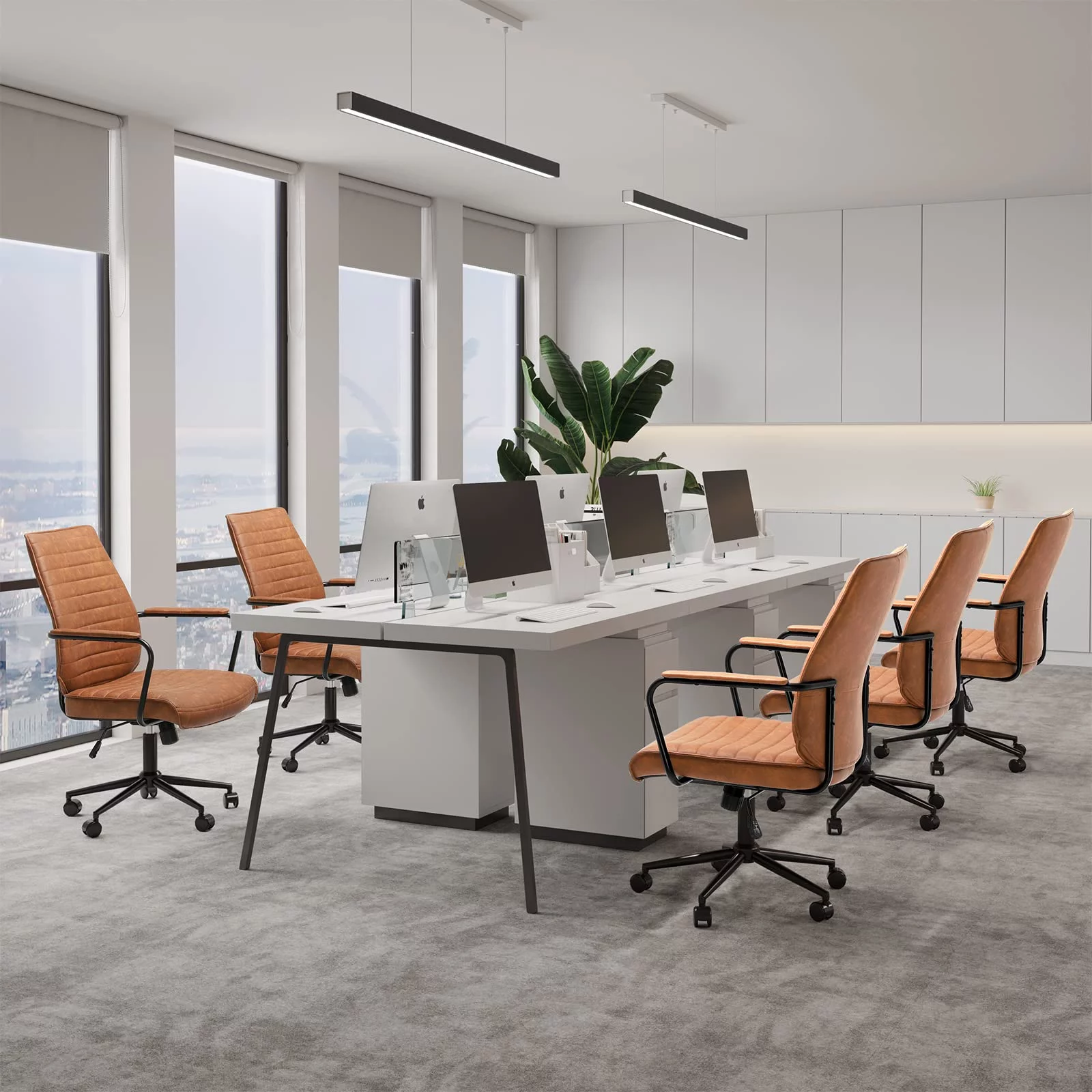 Leather Home Office Chairs Brown Task Desk Chair with Wheels&Armrest,Adjustable Height,Capacity 400lbs