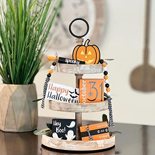 7 Pcs Halloween Themed Tiered Tray Decor Set, Halloween Themed Decor Bundle For Tier Tray, Halloween Tiered Tray Decorations, Seasonal Tier Tray Decor