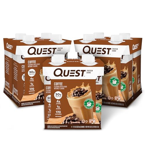 Quest Nutrition Ready to Drink Salted Caramel Protein Shake, 30g Protein, 3g Net Carbs, Gluten Free, Keto Friendly, 11 fl.oz 4 Count(Pack of 3)