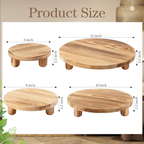Sintuff 4 Pack Mini Wooden Plant Stool Display Wood Cake Stand 12/10/8/6 Inch Round Plant Risers Holder for Flower Pot Wooden Stool Indoor Outdoor Wood Stand(Beige)