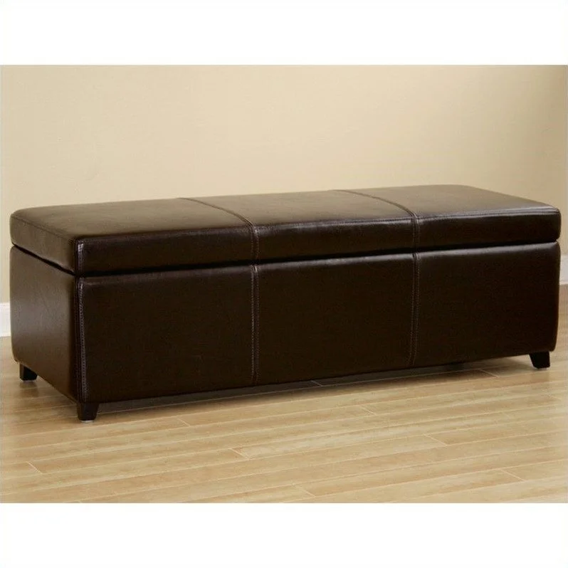 Baxton Studio Dark Brown Faux Leather Storage Bench Ottoman with Stitching