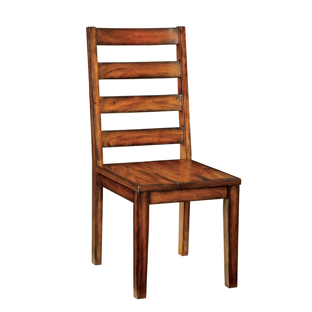 Furniture of America Divo Rustic Oak Solid Wood Slatted Back Side Chairs by  (Set of 2)