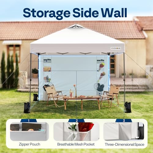 VIVOHOME 10x10ft Pop Up Canopy Tent One Push Setup Outdoor Portable Shelter Tent Heavy Duty with Wheel Carry Bag and 4 Sandbags, White