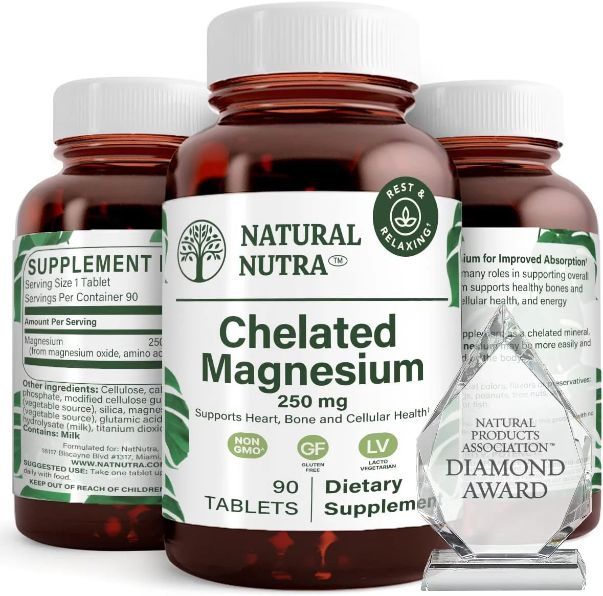 Natural Nutra Chelated Magnesium Oxide 250mg, Promotes Healthy Bones, Dental Health - 90 Tablets