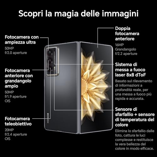 Honor Magic V2 Standard Edition Dual SIM 512GB ROM + 16GB RAM (GSM | CDMA) Factory Unlocked 5G Smartphone (Midnight Black) - International Version